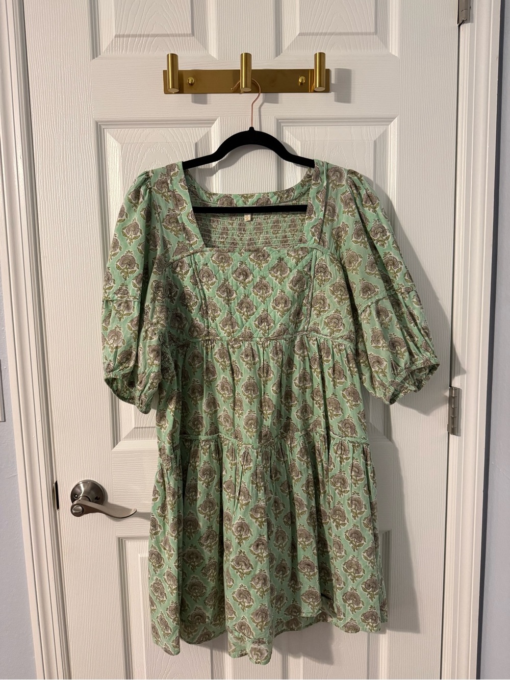 Anna Cate Square-Neck Puff Sleeve Mint Floral Baby Doll Dress